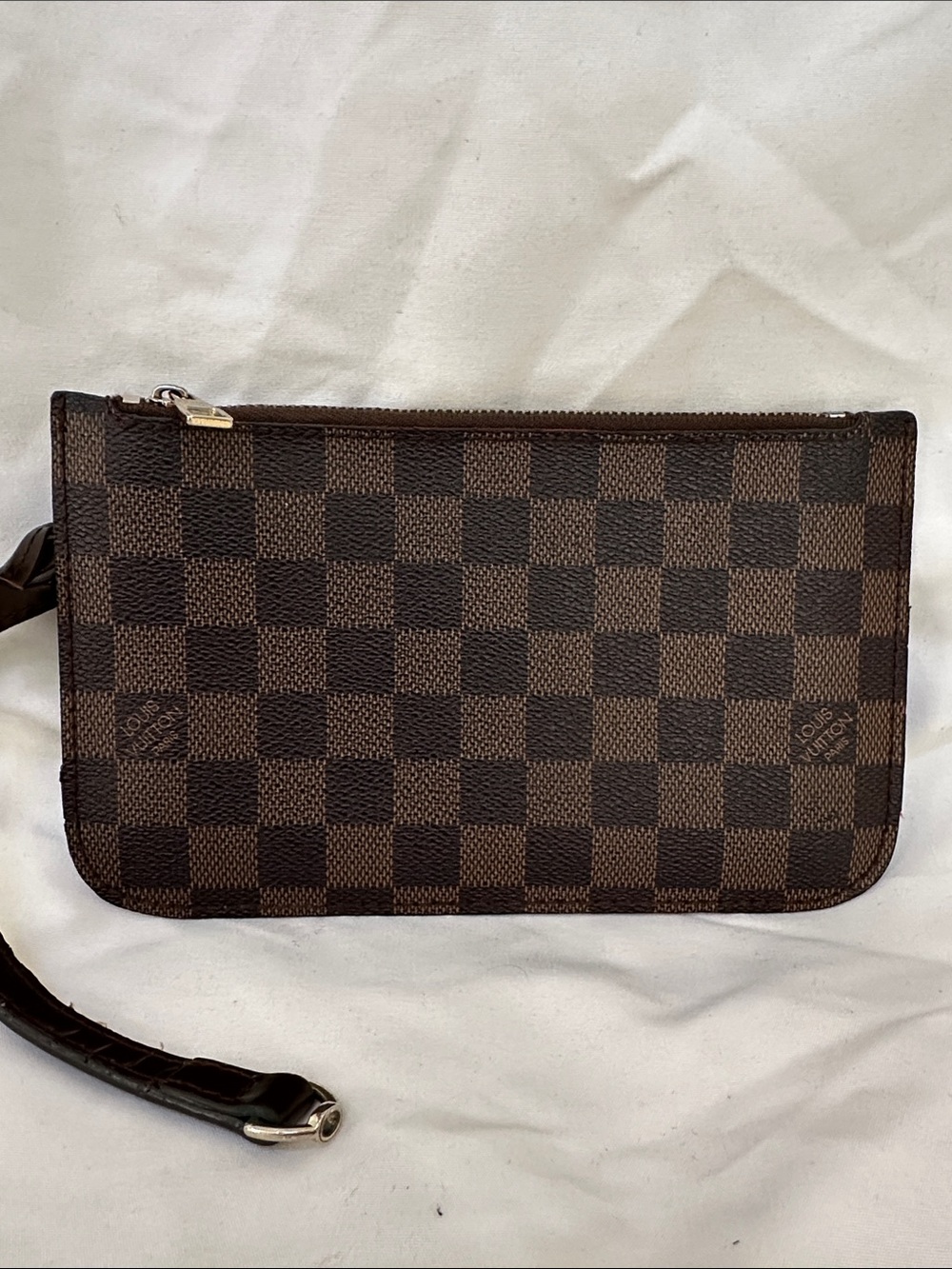Louis Vuitton Damier Ebene Checker Wristlet in Dark Brown